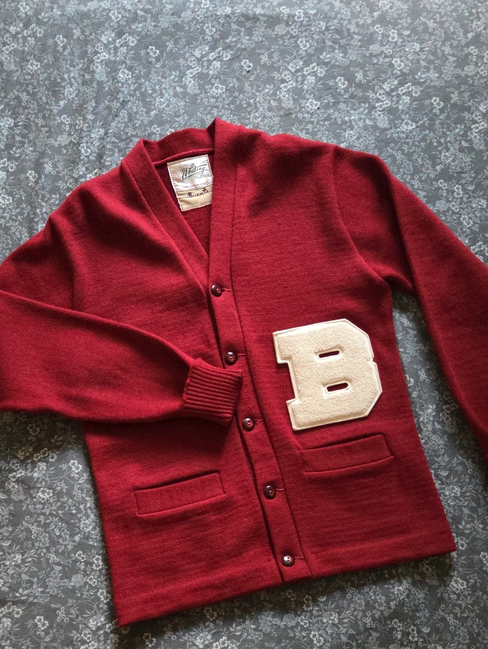 1950's Whiting Wool Burgundy Letterman Cardigan Sweater